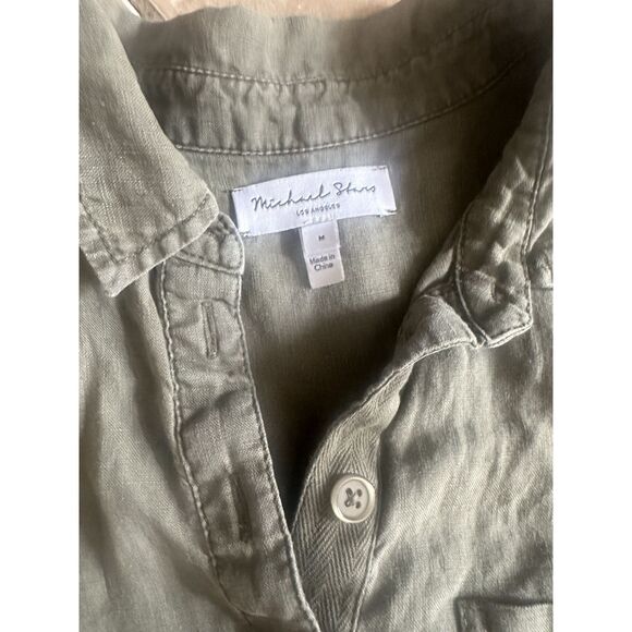 Michael Stars M Linen Olive Green Mini Dress Tunic Oversized - Picture 2 of 5